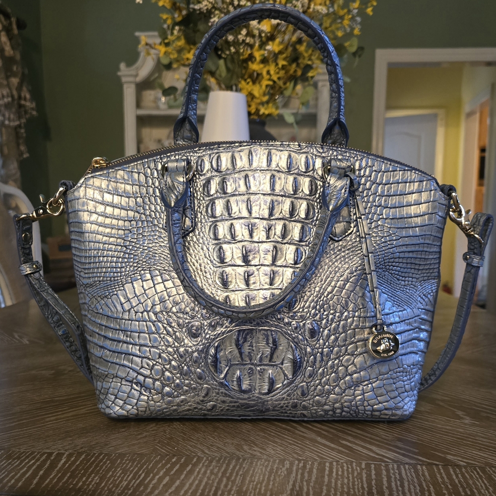 Brahmin Duxberry Medium Satchel Serenity Ombre Croc-Embossed Sparkle